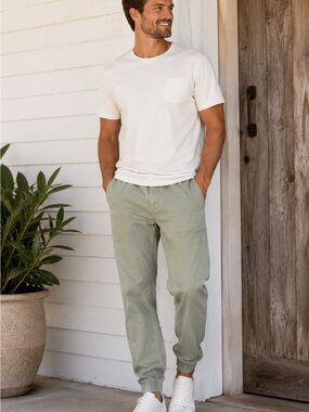Bearbottom Cotton Twill Jogger Pants S Green Travel Tapered Leg 32 Elastic Hike